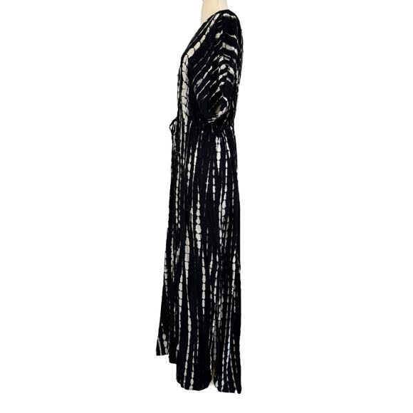 RUNAWAY CHILD Black White Tie Dye Kaftan Beach Coverup Maxi Dress Hand Made OS - Picture 12 of 15